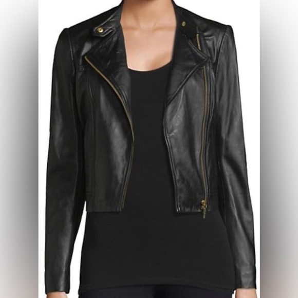 Michael Kors Black 100% Genuine Leather Motorcycle Moto Jacket 2X - Picture 4 of 5